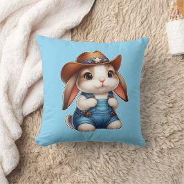 Bunny i Cowboy Outfit with Hat and Overalls Kudde