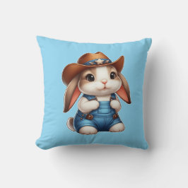 Bunny i Cowboy Outfit with Hat and Overalls Kudde