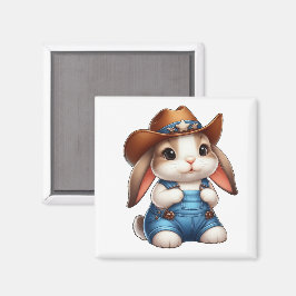 Bunny i Cowboy Outfit with Hat and Overalls Magnet