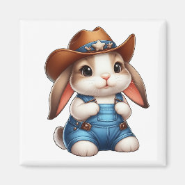 Bunny i Cowboy Outfit with Hat and Overalls Magnet