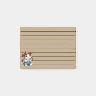 Bunny i Cowboy Outfit with Hat and Overalls Post-it Block