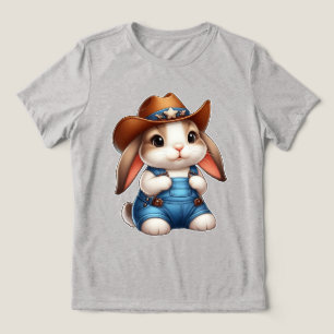 Bunny i Cowboy Outfit with Hat and Overalls T Shirt