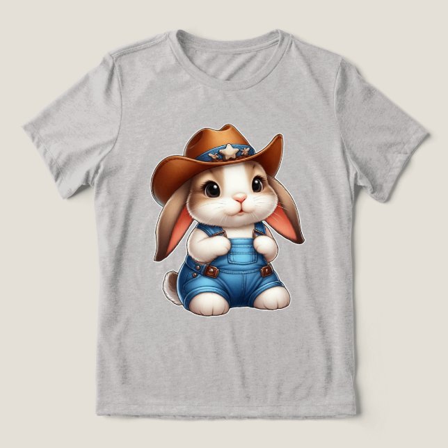 Bunny i Cowboy Outfit with Hat and Overalls T Shirt (Design Framsida)