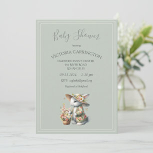 Bunny i en Bonnet Blommigt Girl Baby Shower Inbjudningar