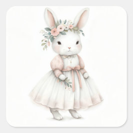 Bunny i en klänning fyrkantigt klistermärke