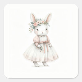 Bunny i en klänning fyrkantigt klistermärke