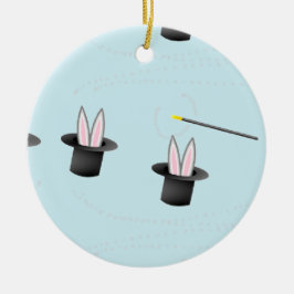 Bunny i hatt med magiskt trollspö blått julgransprydnad keramik