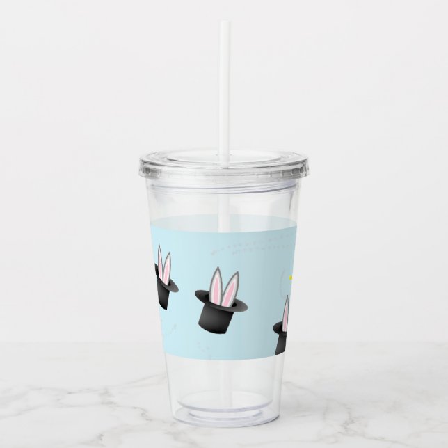 Bunny i hatt med magiskt trollspö blått take away mugg (Framsida)