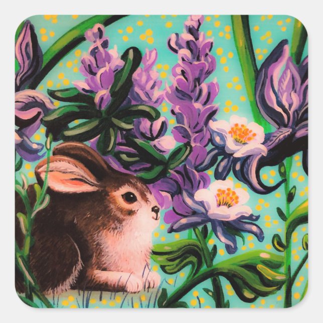 Bunny i Iris Sticker Fyrkantigt Klistermärke (Framsida)