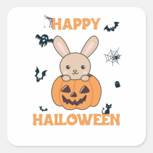 Bunny i Pumpkin Cute Bunnies Happy halloween Fyrkantigt Klistermärke