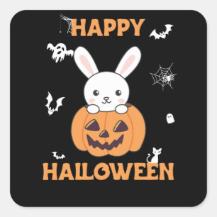 Bunny i Pumpkin Cute Bunnies Happy halloween Fyrkantigt Klistermärke