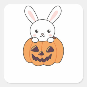 Bunny i Pumpkin Cute Bunnies Happy halloween Fyrkantigt Klistermärke