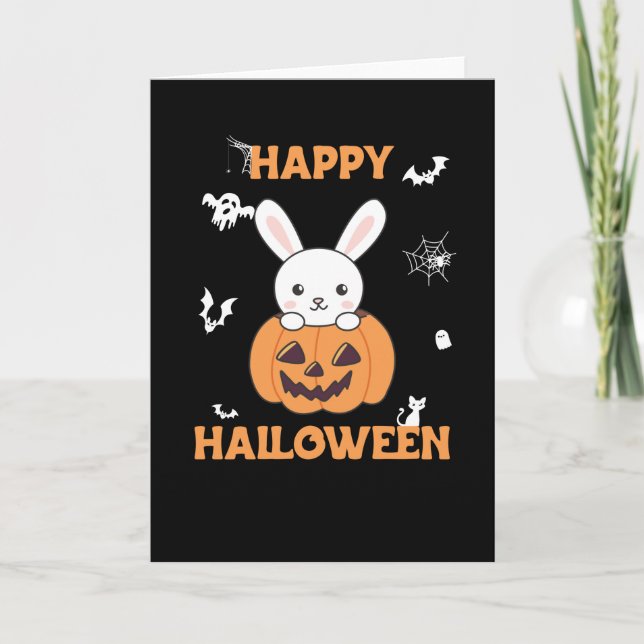 Bunny i Pumpkin Cute Bunnies Happy halloween Kort (Framsida)