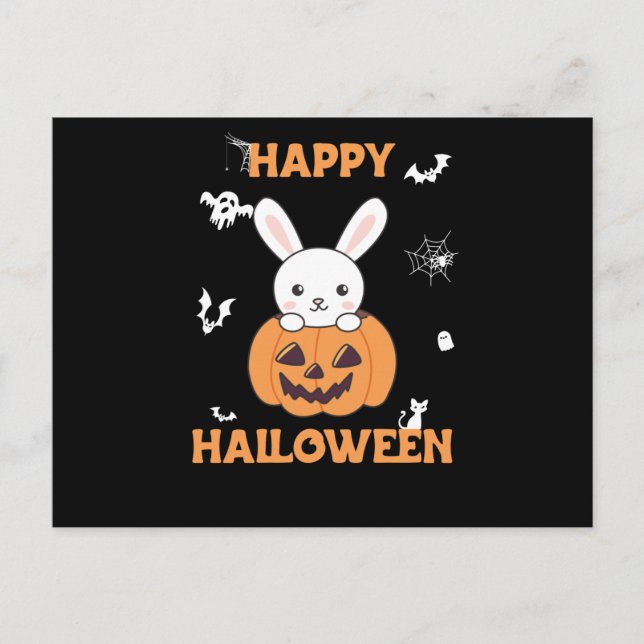 Bunny i Pumpkin Cute Bunnies Happy halloween Vykort (Framsida)