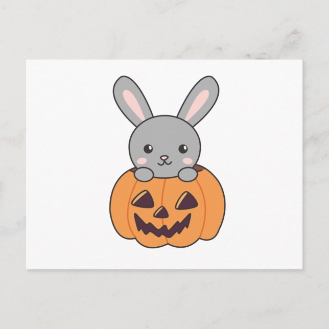 Bunny i Pumpkin Cute Bunnies Happy halloween Vykort (Framsida)