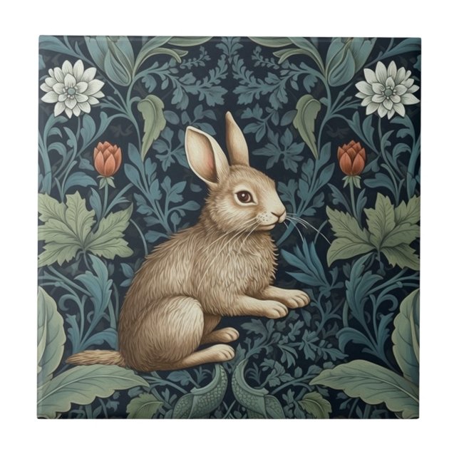 Bunny i skogen art nouveau kakelplatta (Framsidan)