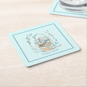 Bunny i texten Påsk basket Glad påsk Underlägg Papper Kvadrat