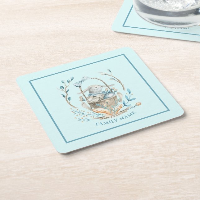 Bunny i texten Påsk basket Glad påsk Underlägg Papper Kvadrat (Vinklad)