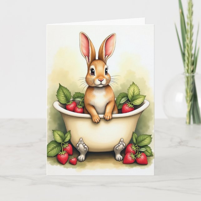 Bunny In A Basin Cute Art Card Kort (Framsida)