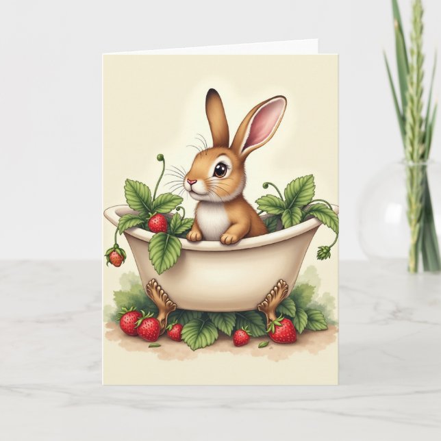 Bunny In A Tub Cute Card Kort (Framsida)