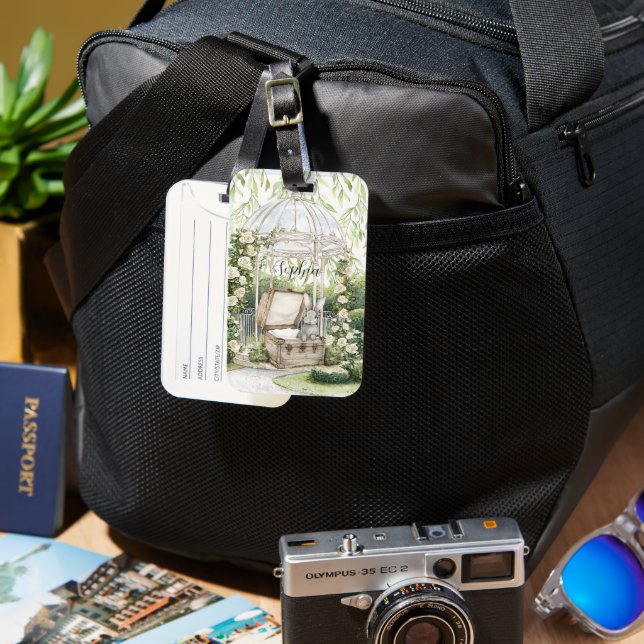 Bunny in Chest Green Leaves Floral Bagagebricka (Framsida & Baksida)