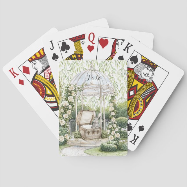 Bunny in Chest Green Leaves Floral Casinokort (Baksidan)
