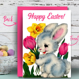 Bunny in Flowers Glad påsk Anpassningsbar Retro Julkort