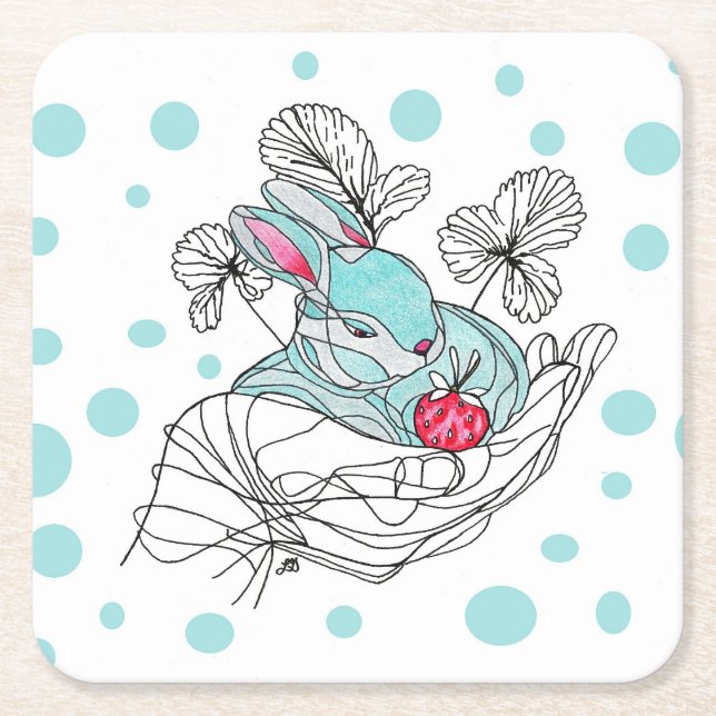 Bunny In Hand Coaster Underlägg Papper Kvadrat (Framsidan)