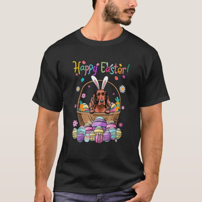 Bunny Irish Setter Hund Glad påsk Day with Easte T Shirt (Framsida)