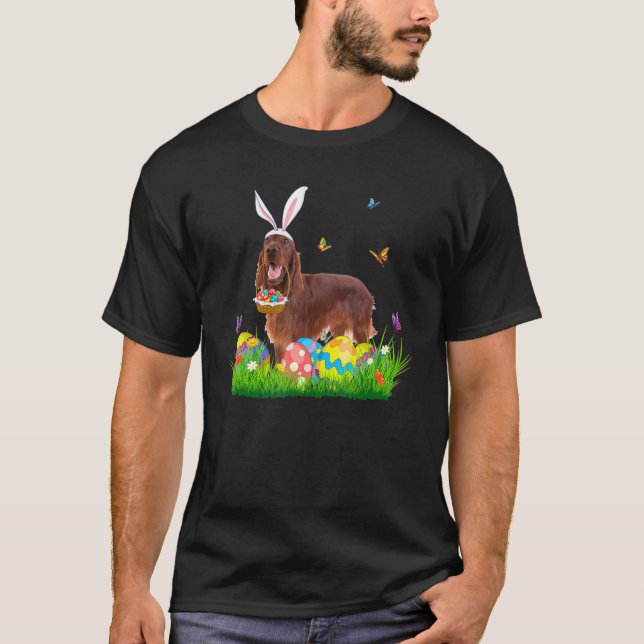 Bunny Irish Setter with Egg Basket Påsk Hunting T Shirt (Framsida)