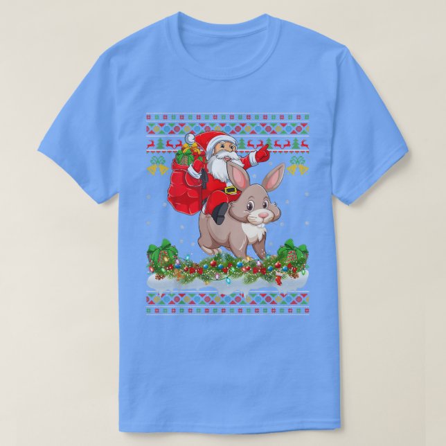 Bunny Julafton Pajamas Ugly Santa Riding Bunny Chr T Shirt (Design framsida)