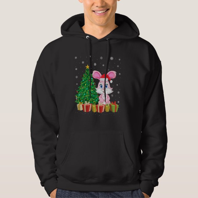 Bunny Julafton Träd Lighting Santa Hat Bunny jul Hoodie (Framsida)