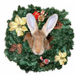 Bunny julprydnad fotoskulptur julgransdekoration<br><div class="desc">Den flamländska kaninkanen Giant bunny som ser ut genom en akryl som klipper ut julprydnaden och som har en röd kanin.</div>