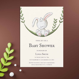 Bunny kanin i Swing Gender Neutral Baby Shower Inbjudningar