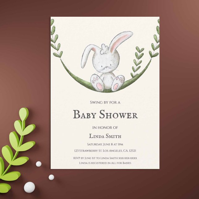 Bunny kanin i Swing Gender Neutral Baby Shower Inbjudningar (Skapare uppladdad)