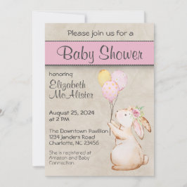 Bunny kanin med Balloons Baby Shower Inbjudningar