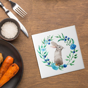 Bunny kanin med blå Blommigt andedräkt Kakelplatta