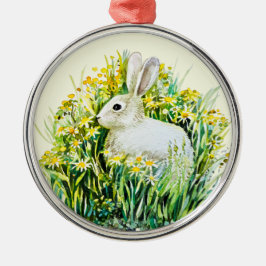 Bunny kanin och gula blommor julgransprydnad metall