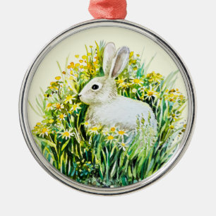 Bunny kanin och gula blommor julgransprydnad metall