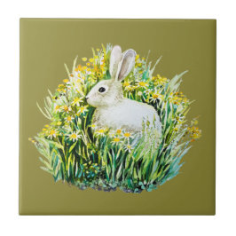 Bunny kanin och gula blommor kakelplatta