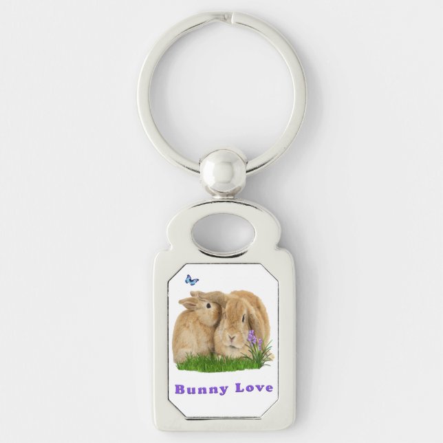 Bunny kanin rektangulärt silverfärgad nyckelring (Framsidan)