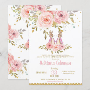 Bunny kanin Twin Girls Baby Shower-inbjudan Inbjudningar