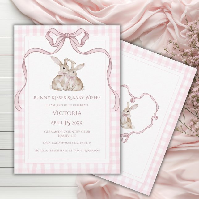 Bunny Kisses & Baby Önskemål Rosa Baby Shower Inbjudningar (Skapare uppladdad)