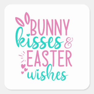 Bunny kisses och Påsk önskemål Helgdag Fyrkantigt Klistermärke