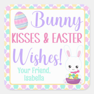 Bunny Kisses & Påsk Önskemål Fyrkantigt Klistermärke