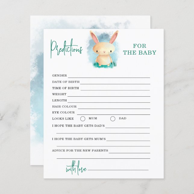 Bunny könsneutral förutsägelse för baby-kort (Fram/baksida)