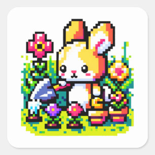  Bunny - Konsthantverk för Cute Pixel Art Nature D Fyrkantigt Klistermärke