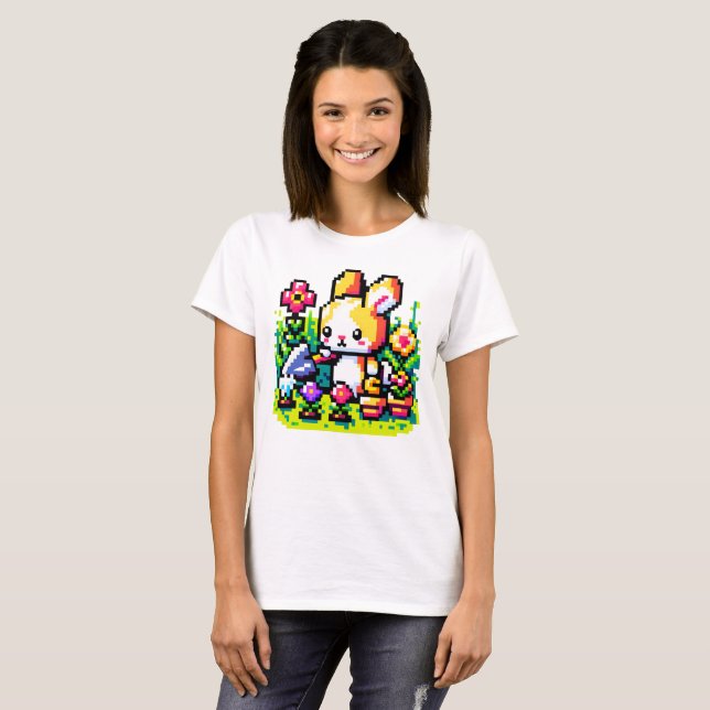  Bunny - Konsthantverk för Cute Pixel Art Nature D T Shirt (Hel framsida)