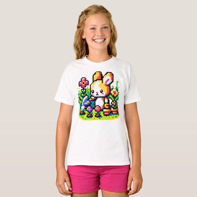  Bunny - Konsthantverk för Cute Pixel Art Nature D T Shirt (Hel framsida)