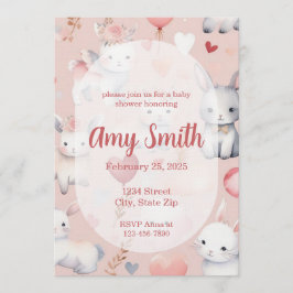 Bunny & Lamb Baby Shower Invitation – Watercolor Inbjudningar